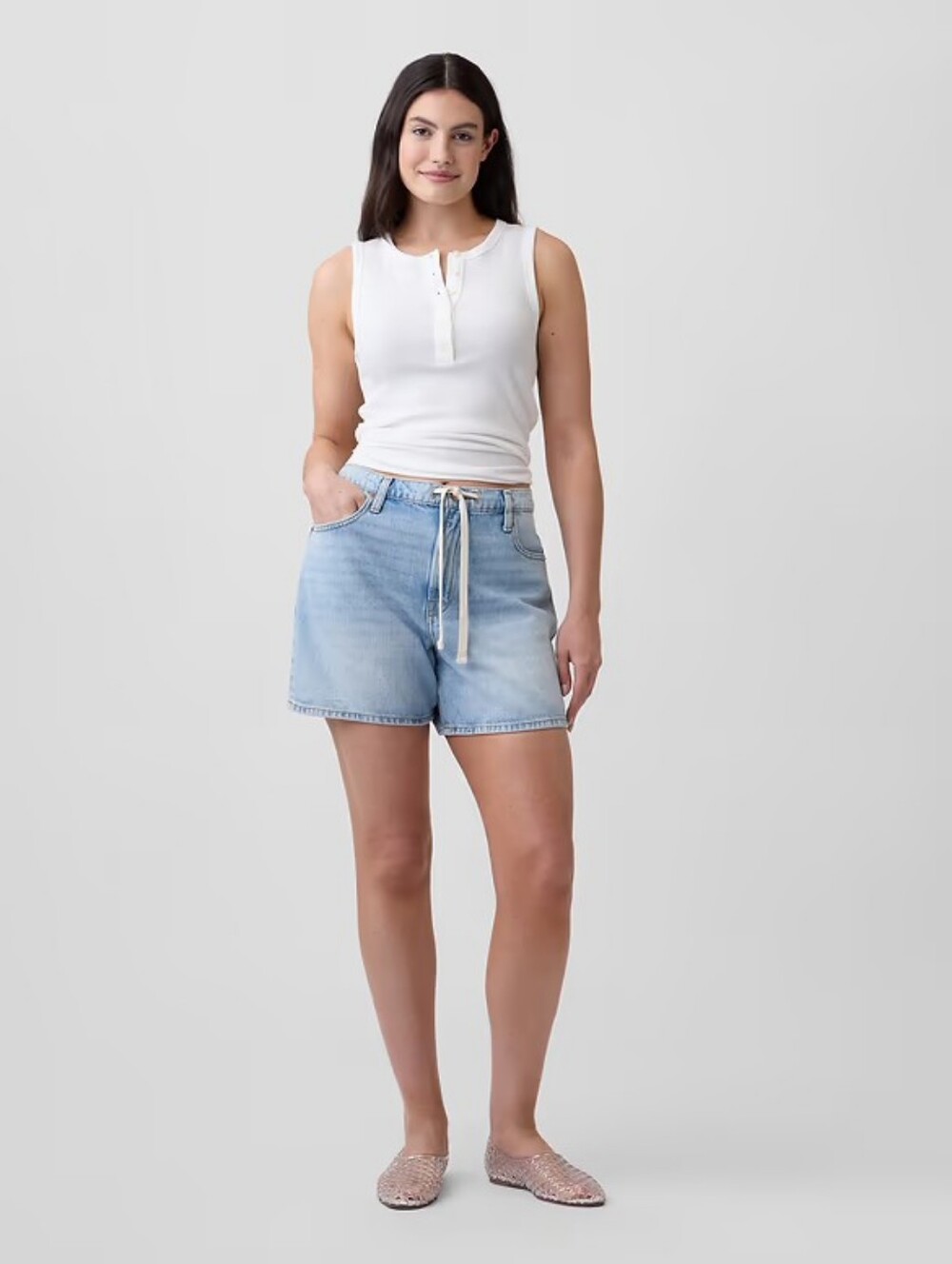 Gap Supersoft Drawstring Denim Midi Shorts Women's Size 8/29